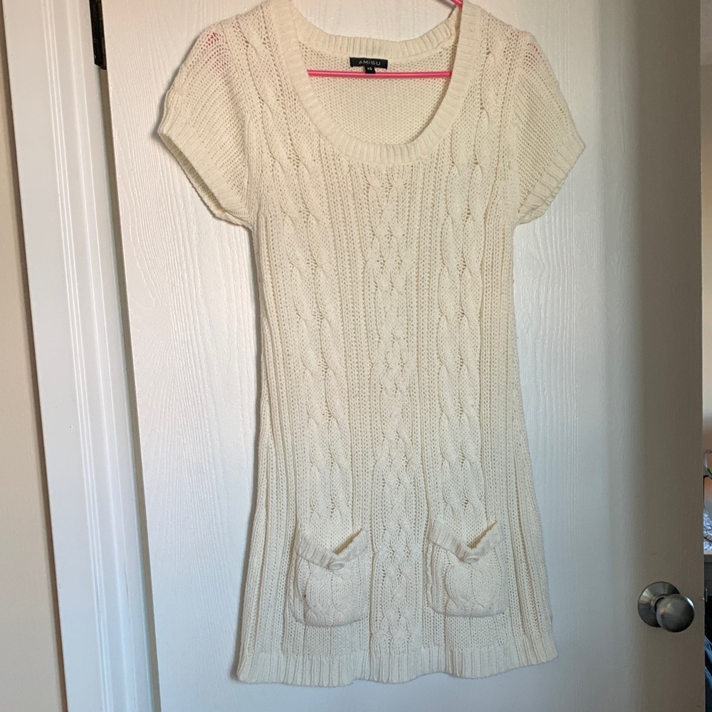 Amisu Women's Cream Knit Sweater Dress